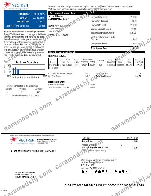 USA Vectren business utility bill download Word and PDF example